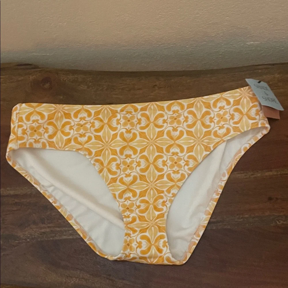 Shade & Shore Yellow Floral Mid-Rise Bikini Bottom NWT L 12-14